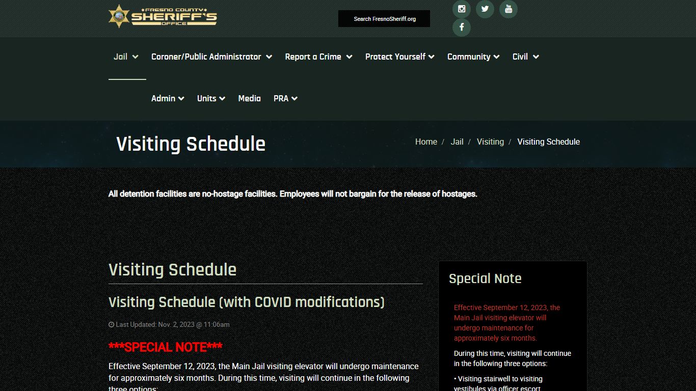The Fresno County Sheriff-Coroner's Office - Visiting Schedule